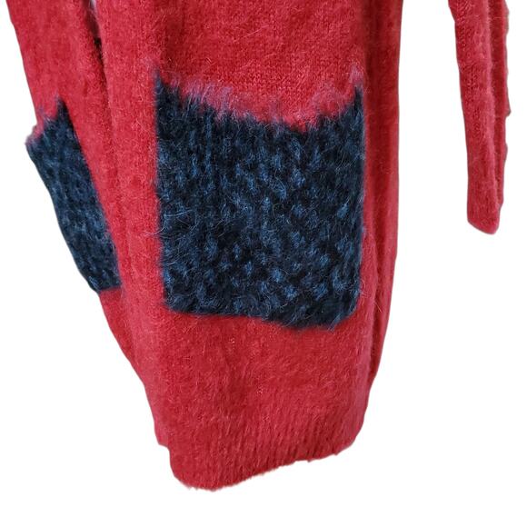 Kerisma Red Blue Fair Isle Open Front Cardigan Sweater Wool Mohair Pockets S / M - Picture 5 of 12